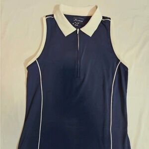 Peter Millar Navy and White Sleeveless Women’s Golf Polo Shirt UPF 50+